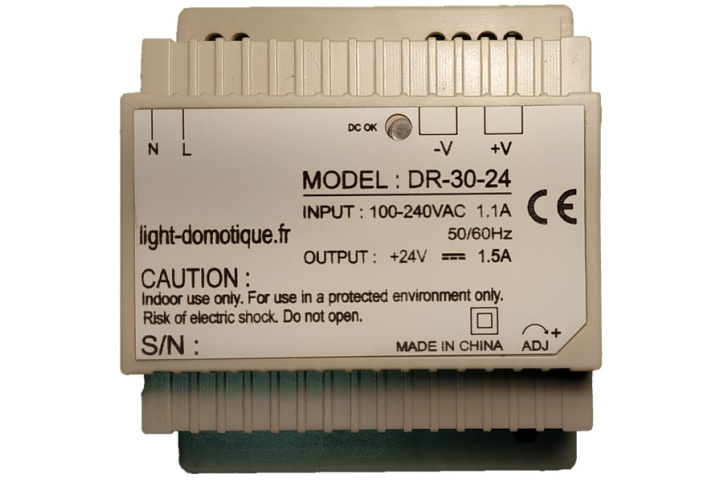 L&D Alimentation 24V DC 30W 1.5A installation rail Din DR-30-24