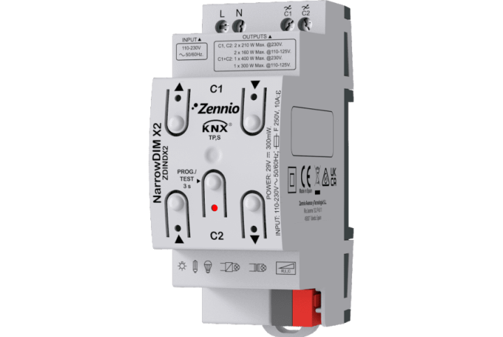 Zennio NarrowDIM X2. Actionneur variateur universel. 2 canaux. ZDINDX2